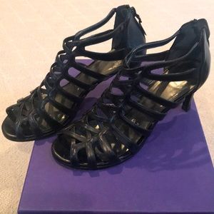 Caged black heels